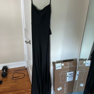 Black Open Back Silk Prom Dress